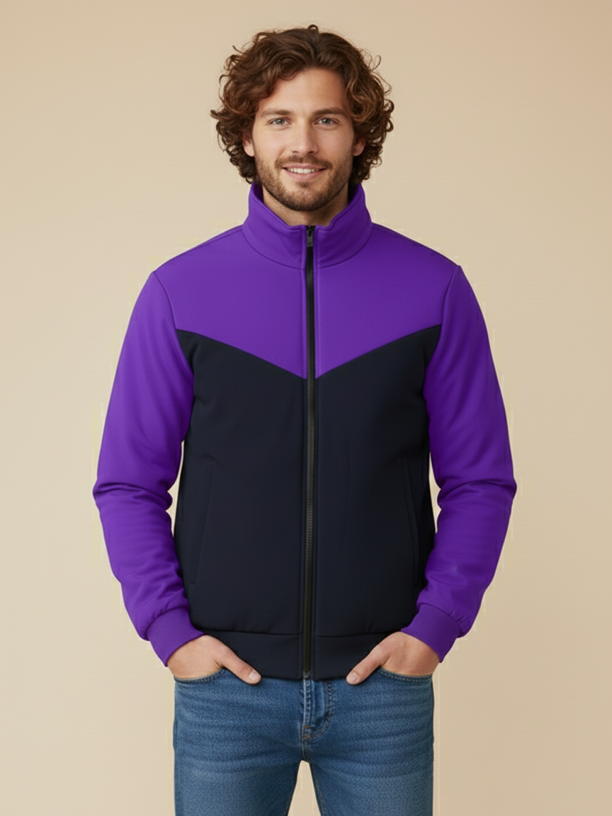 Stylish Winter Zipper Mockneck Jacket For Men-Purple & Dark Navy-BRPH30