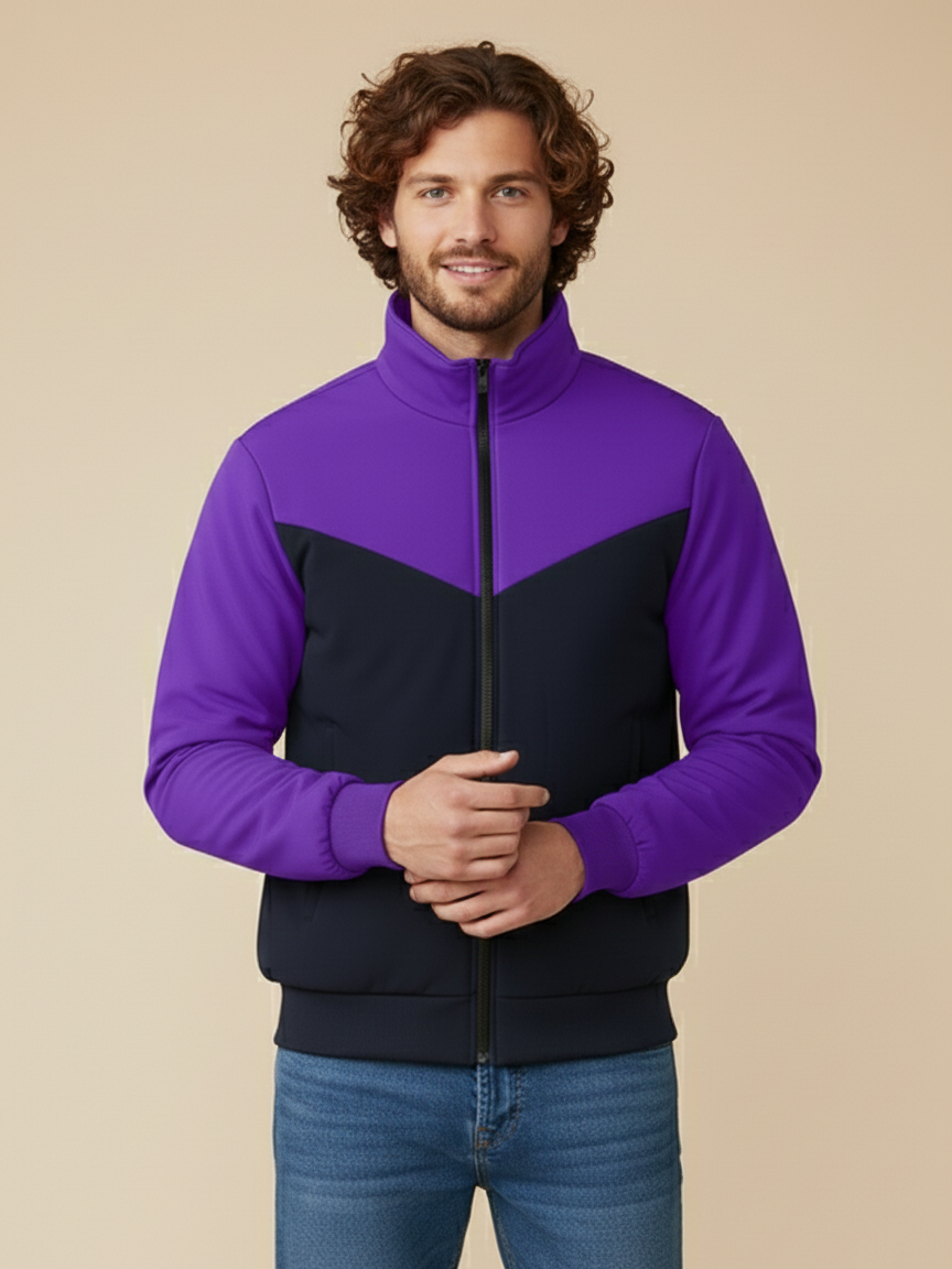 Stylish Winter Zipper Mockneck Jacket For Men-Purple & Dark Navy-BRPH30