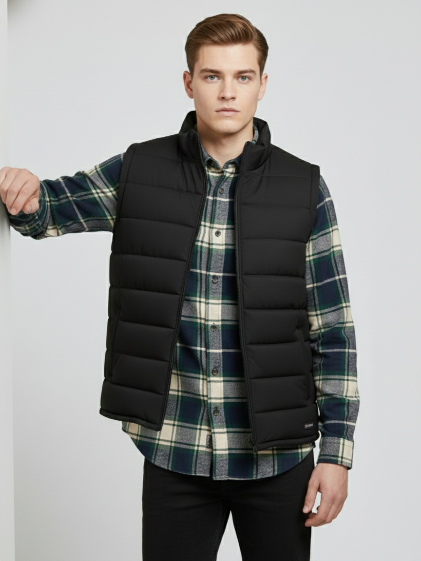 Payper Winter Sleeveless Zipper Mockneck Jacket For Men-Black-PH33