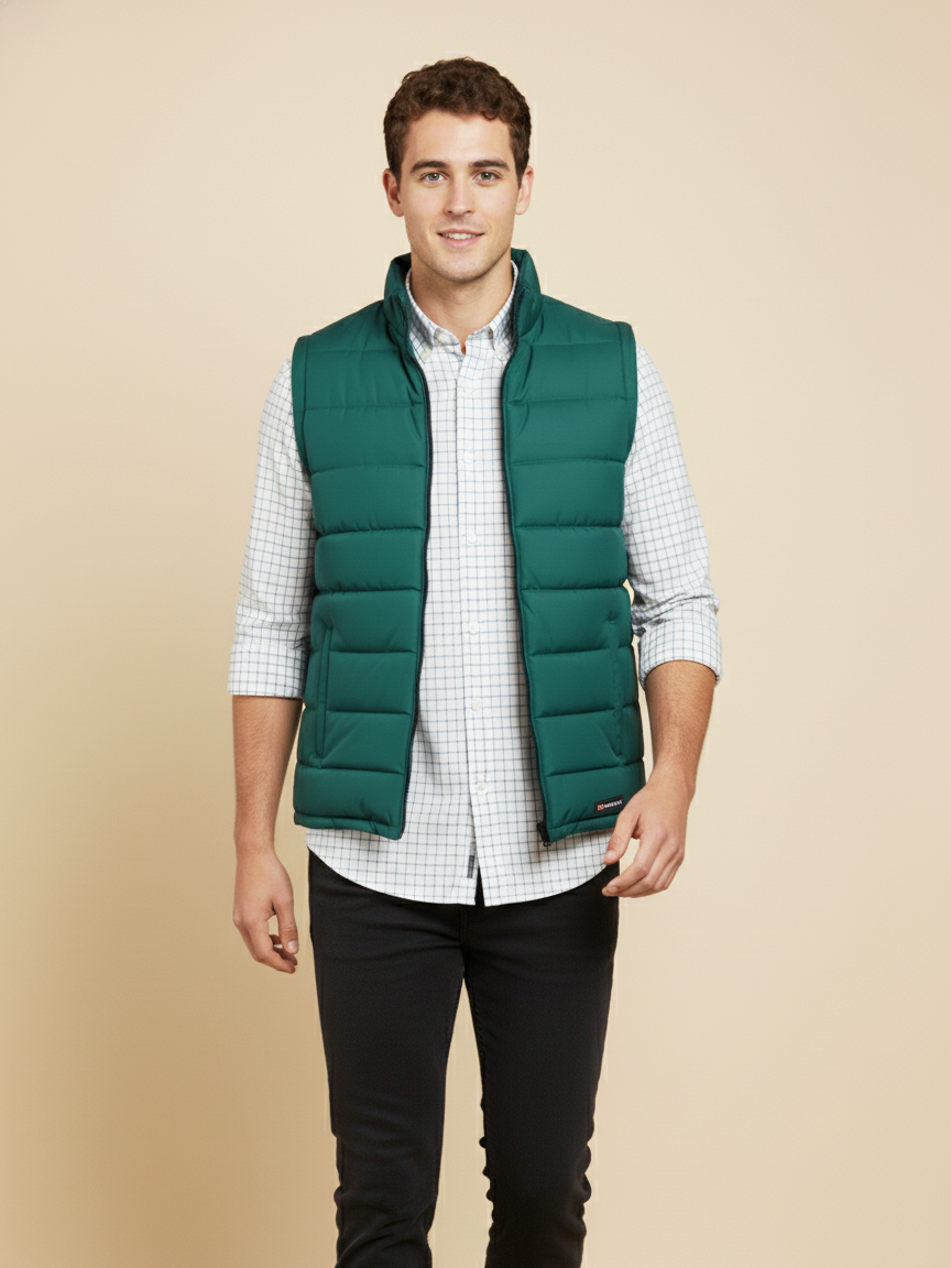 Stylish Puffer Sleeveless Zipper Mockneck Jacket For Men-Zinc-BRPH29