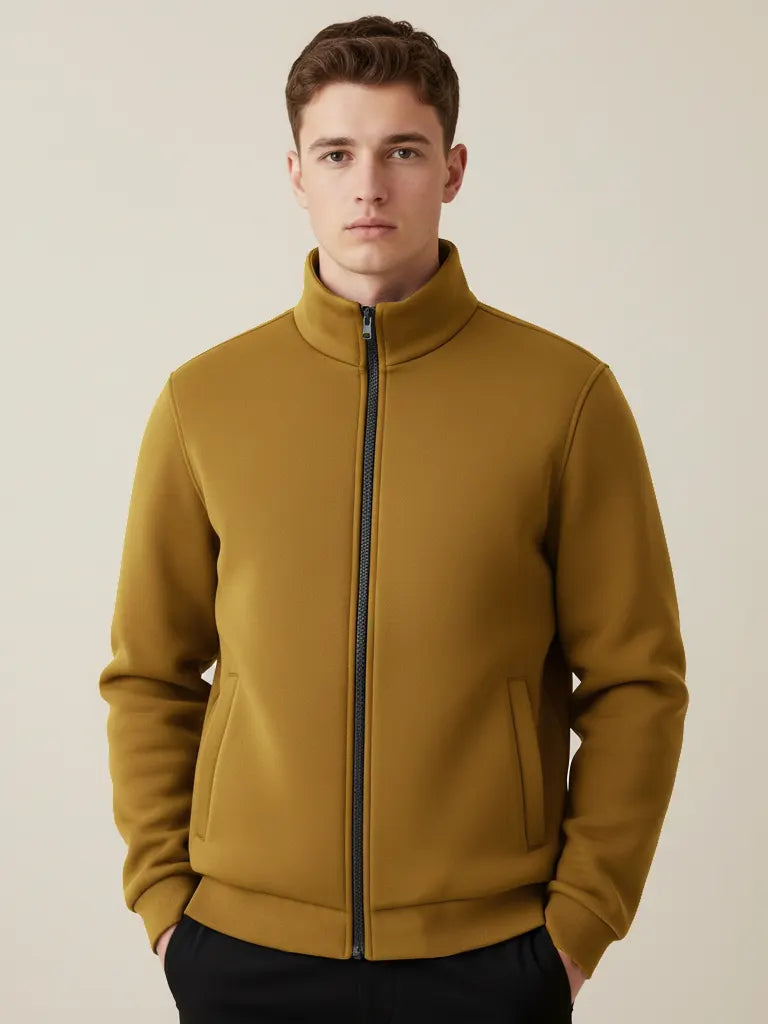 Stylish Winter Zipper Mockneck Jacket For Men-Golden Brown-BRPH19