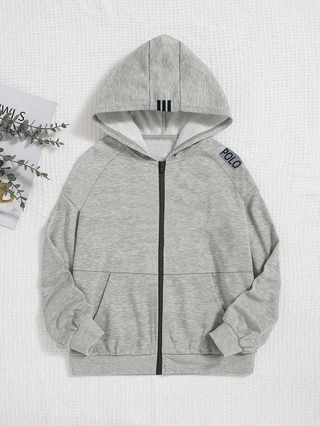 Nyc Polo Raglan Sleeve Fleece Zipper Hoodie For Kids-Grey Melange-SP1245/RT2308