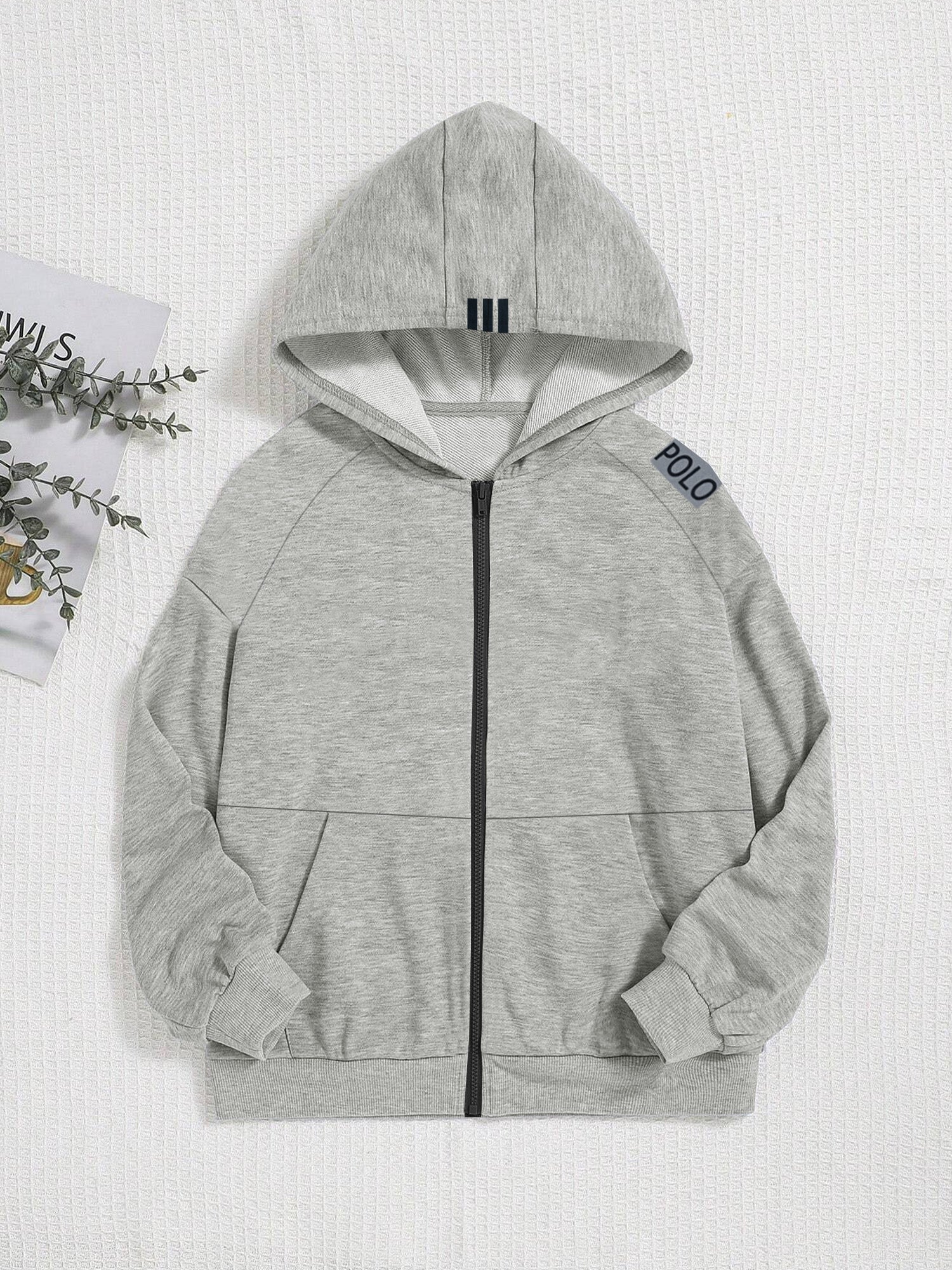 Nyc Polo Raglan Sleeve Fleece Zipper Hoodie For Kids-Grey Melange-SP1245/RT2308