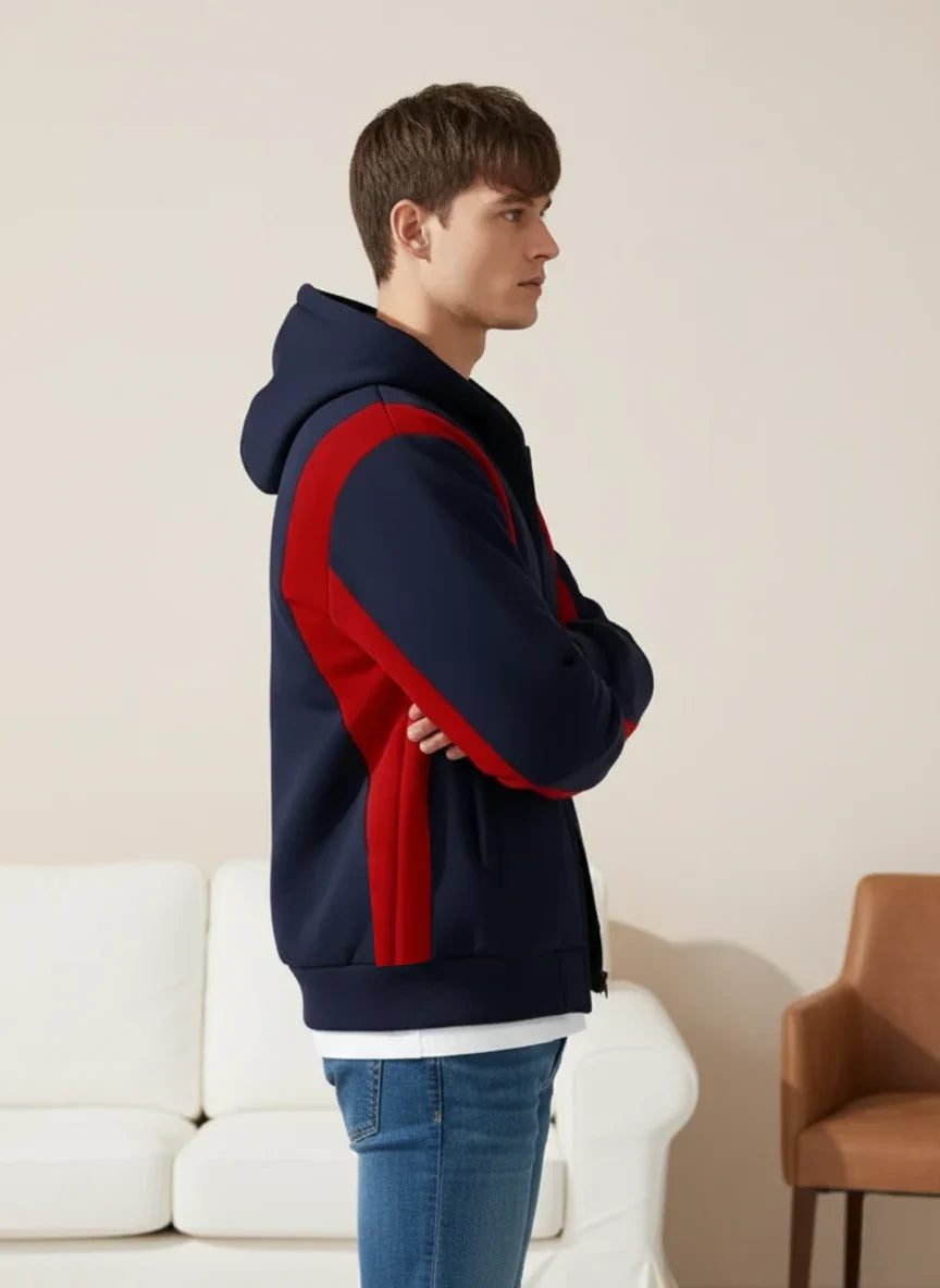 Louis Vicaci Zipper Winter Jacket For Men-Dark Navy With Red-PH09