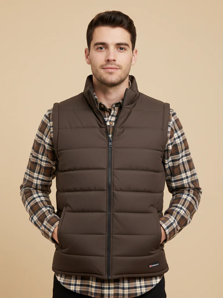 Payper Winter Sleeveless Zipper Mockneck Jacket For Men-Chocolate-PH24