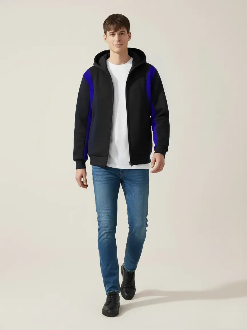 Louis Vicaci Zipper Winter Jacket For Men-Black With Royal Blue-PH12