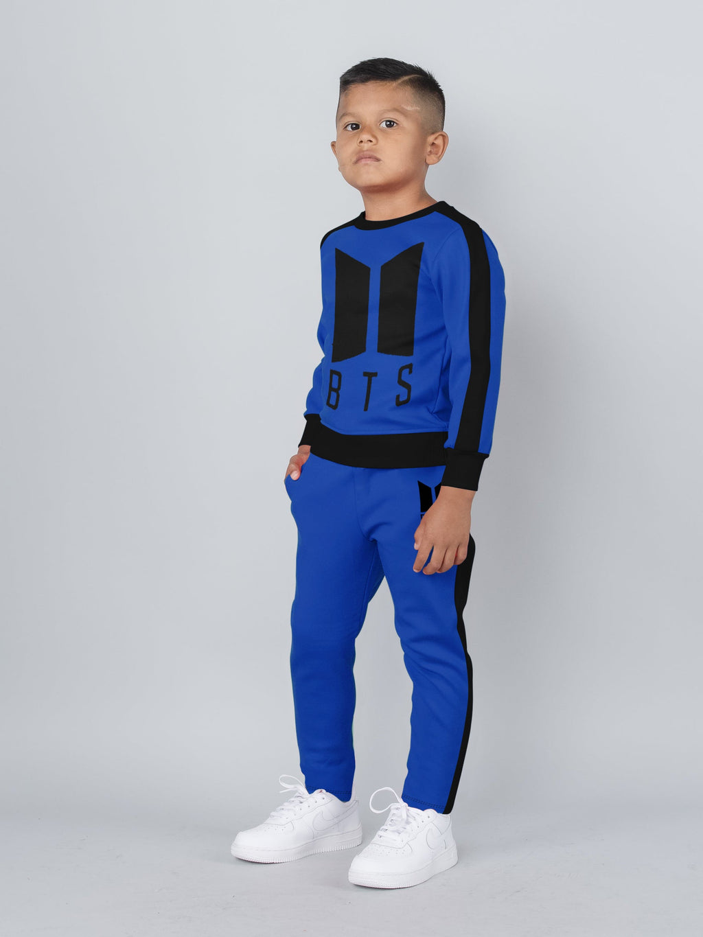 BTS Fleece Tracksuit For Kids-Dark Blue with Black-BR878