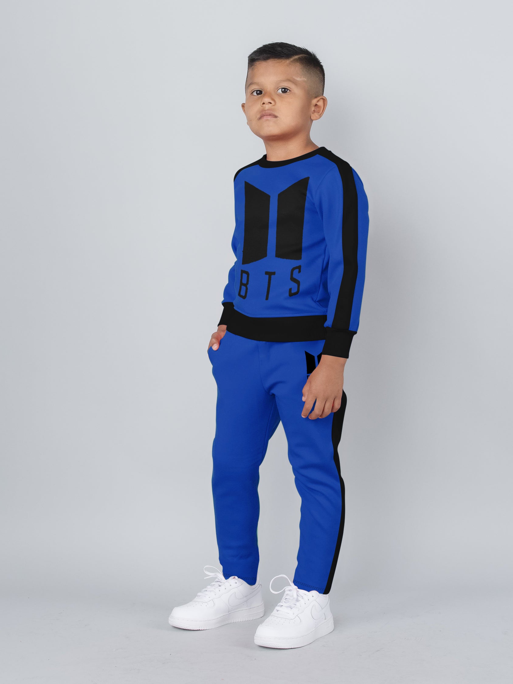 BTS Fleece Tracksuit For Kids-Dark Blue with Black-BR878