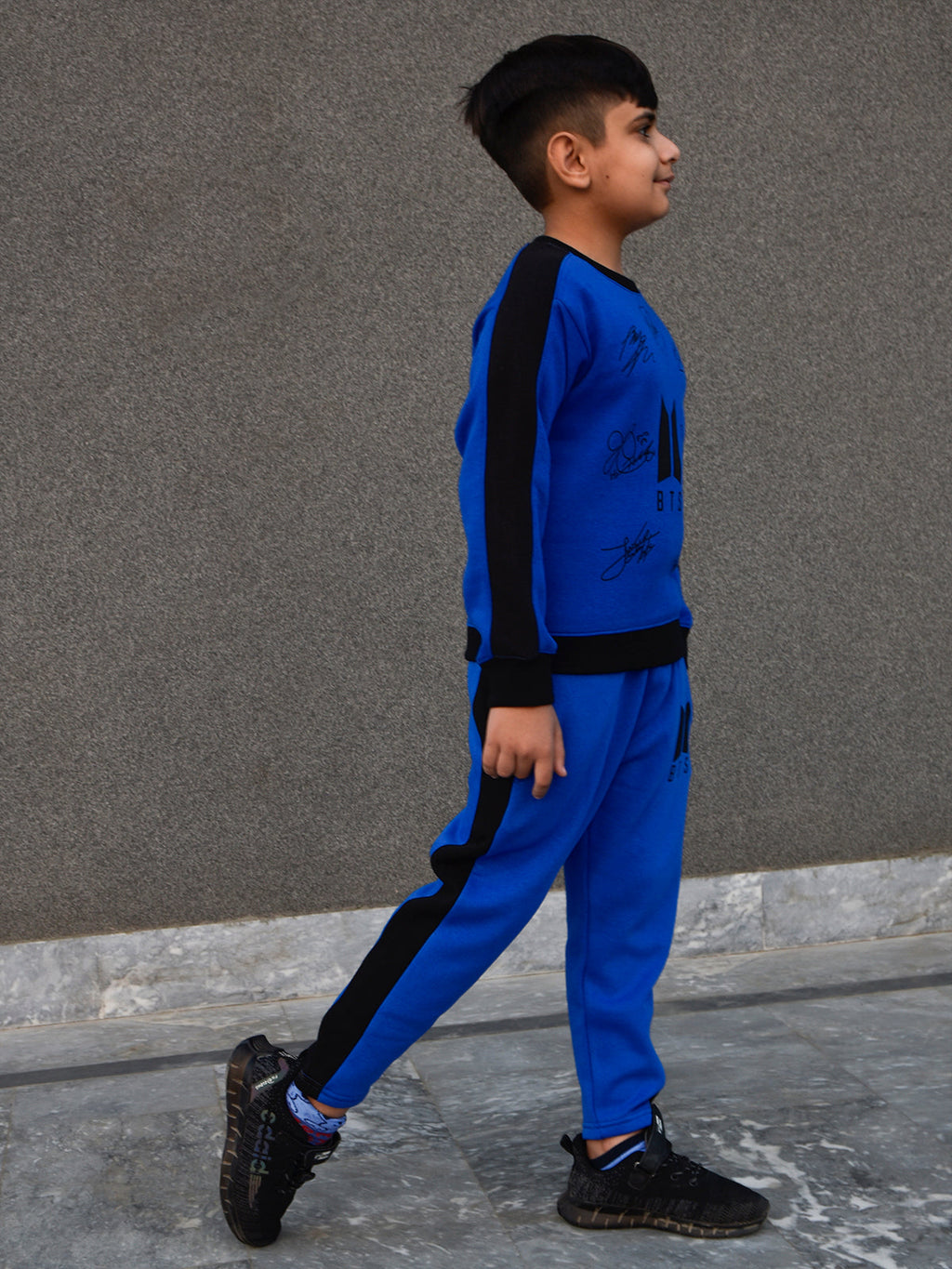 BTS Fleece Tracksuit For Kids-Dark Blue with Black-BR877