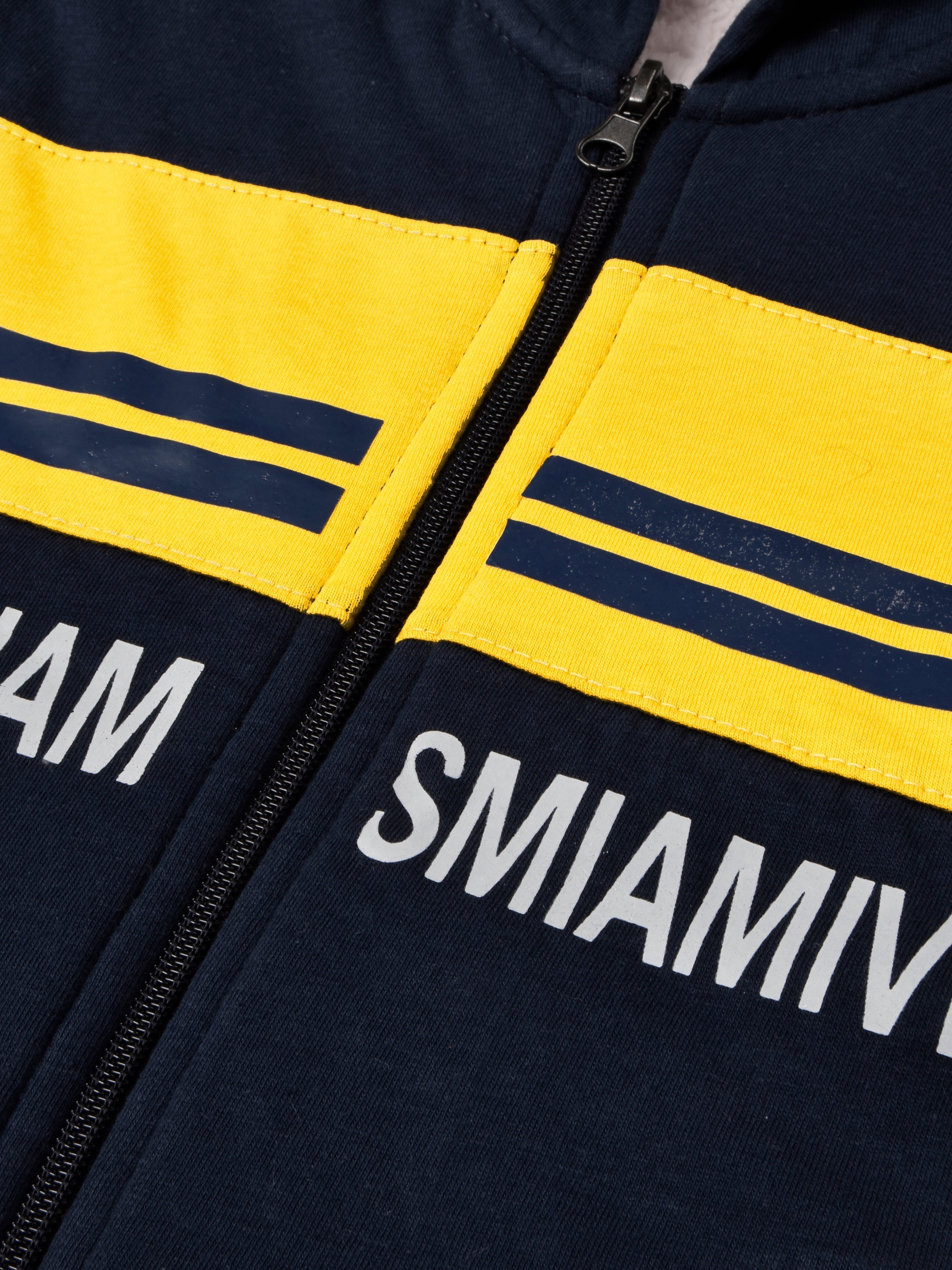 Miami Vibes Stylish Inner Fur Zipper Hoodie For Kids-Navy With Lime Yellow Panel-SP1174/RT2292