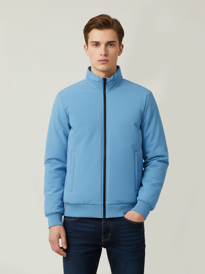 Stylish Winter Zipper Mockneck Jacket For Men-Sky Blue-BRPH16