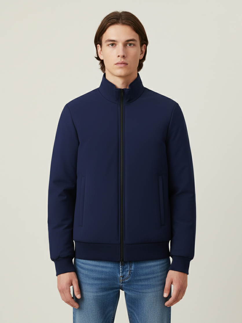 Stylish Winter Zipper Mockneck Jacket For Men-Dark Navy-BRPH10