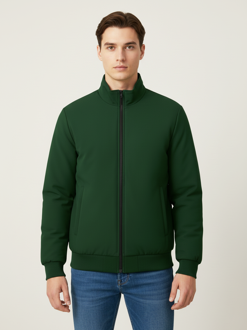 Stylish Winter Zipper Mockneck Jacket For Men-Bottle Green-BRPH14