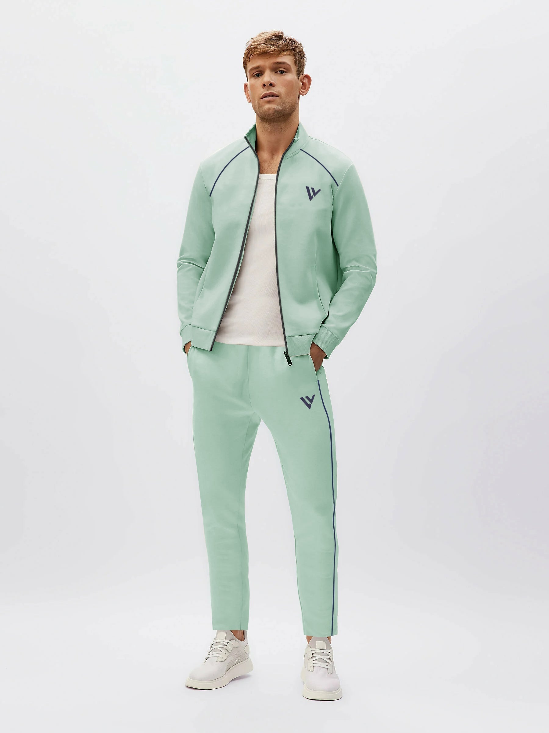 Louis Vicaci Fleece Zipper Tracksuit For Men-Light Sea Green-RT1379