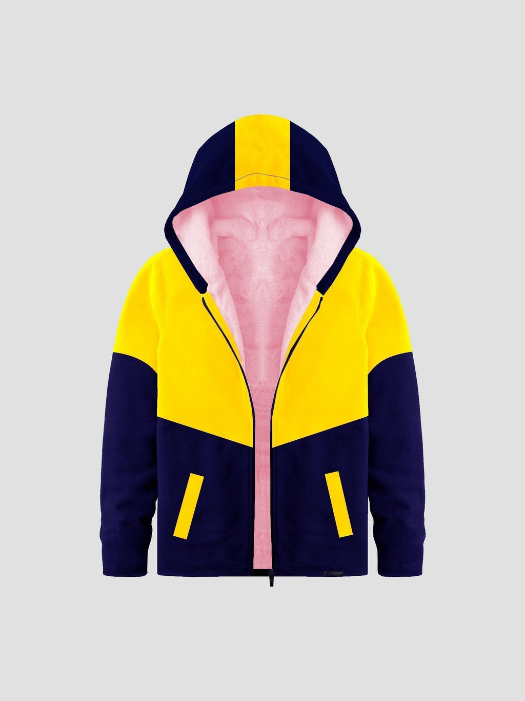 Mango Stylish Inner Fur Zipper Hoodie For Kids-Yellow & Royal Blue-BE153/BR964