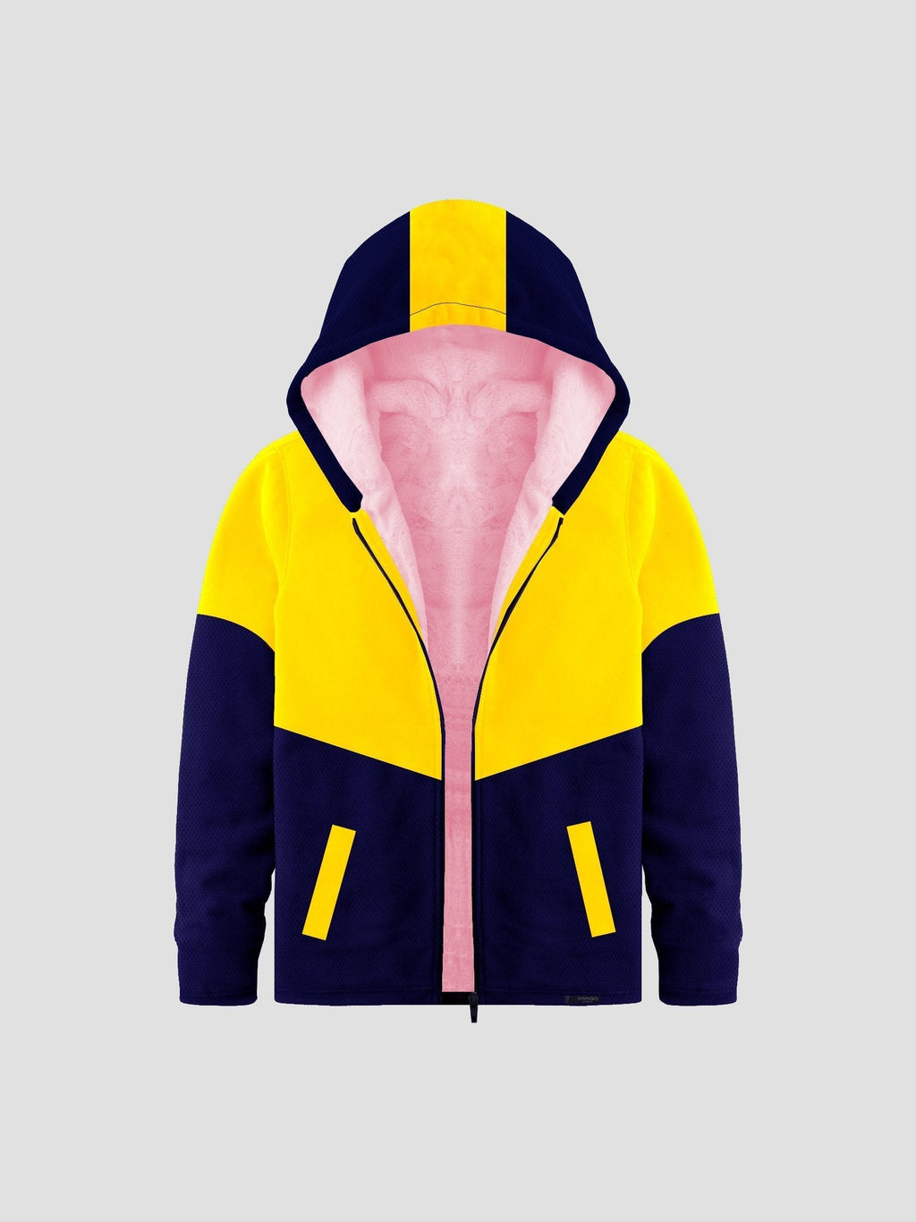 Mango Stylish Inner Fur Zipper Hoodie For Kids-Yellow & Royal Blue-BR964