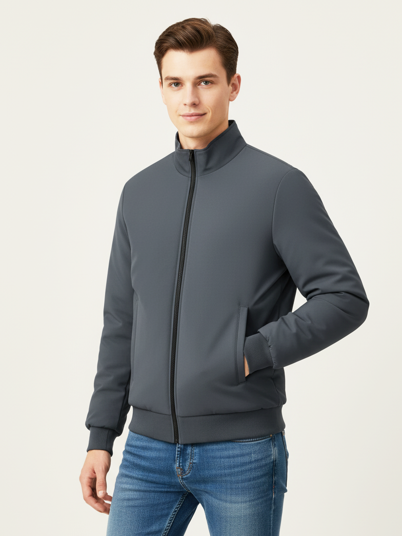 Stylish Winter Zipper Mockneck Jacket For Men-Grey-BRPH13