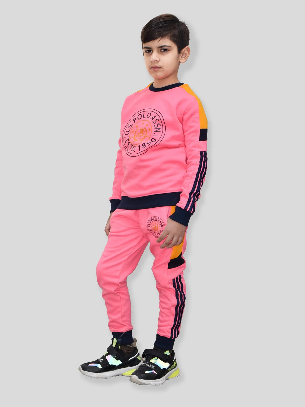 U.S Polo Assn Fleece Tracksuit For Kids-Pink-BR911