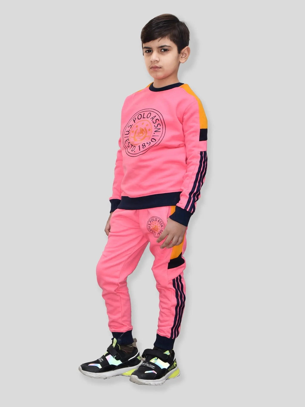 U.S Polo Assn Fleece Tracksuit For Kids-Pink-BR911