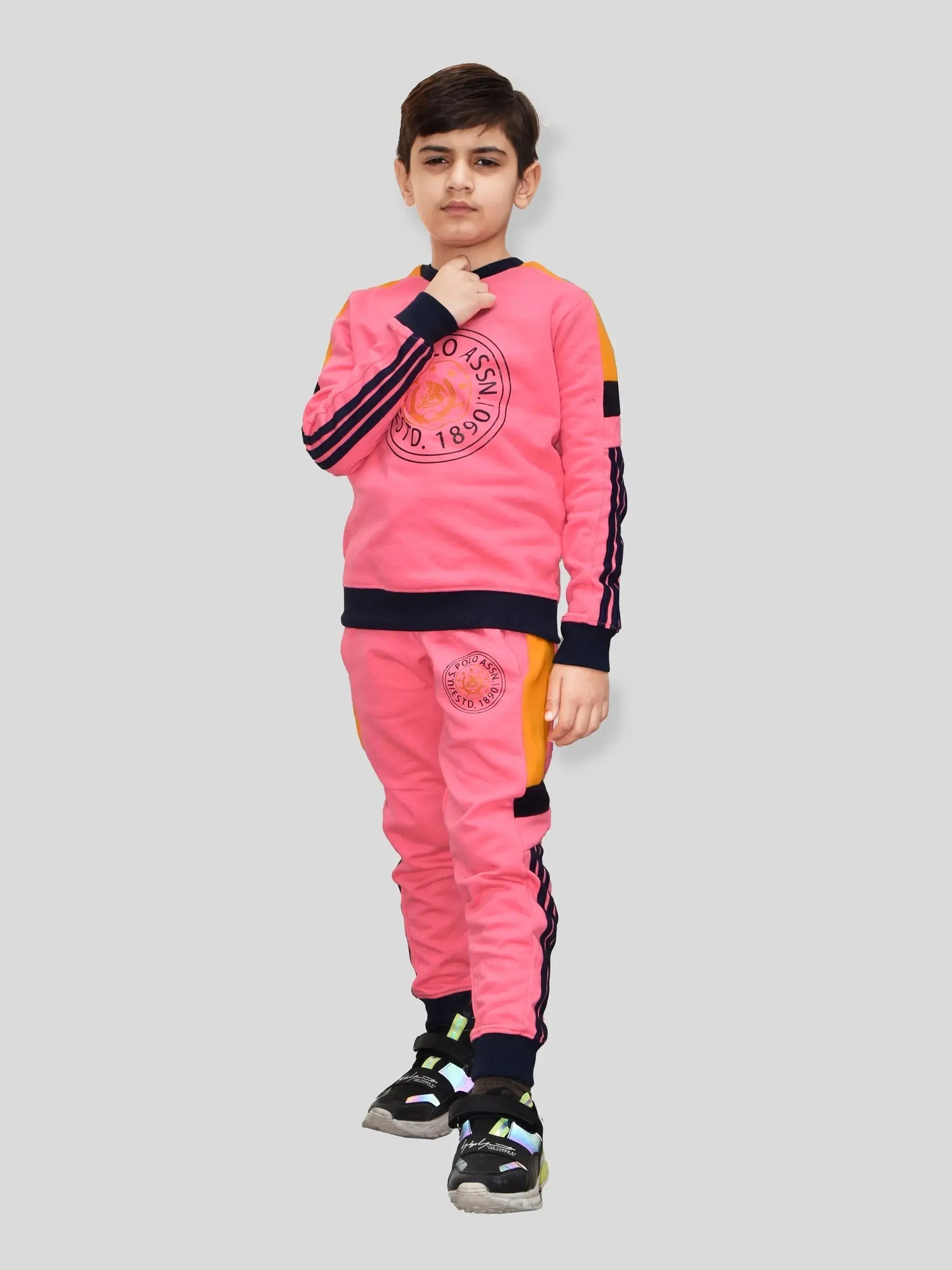 U.S Polo Assn Fleece Tracksuit For Kids-Pink-BR911