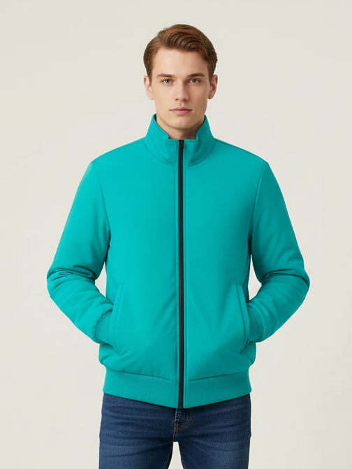 Stylish Winter Zipper Mockneck Jacket For Men-Aqua-BRPH15