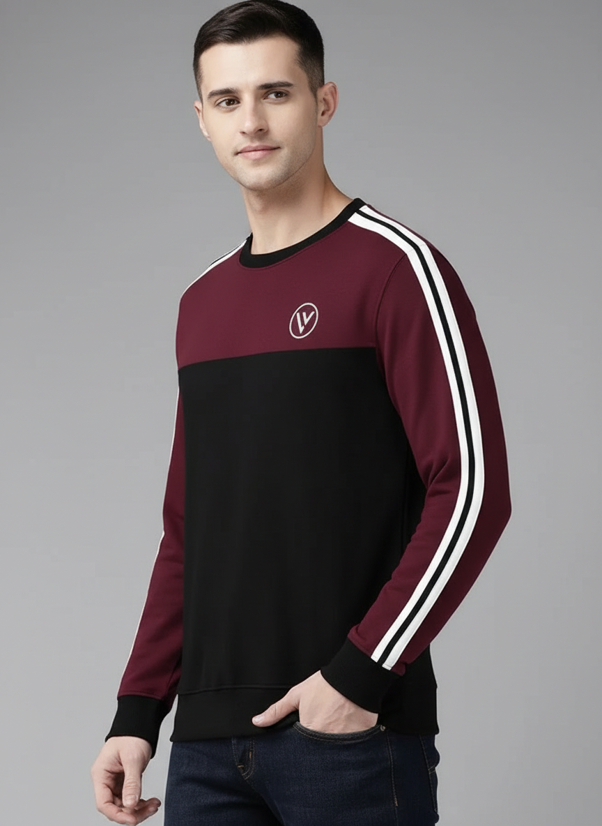 Louis Vicaci Fleece Sweatshirt For Men-Black with Maroon-BR8346
