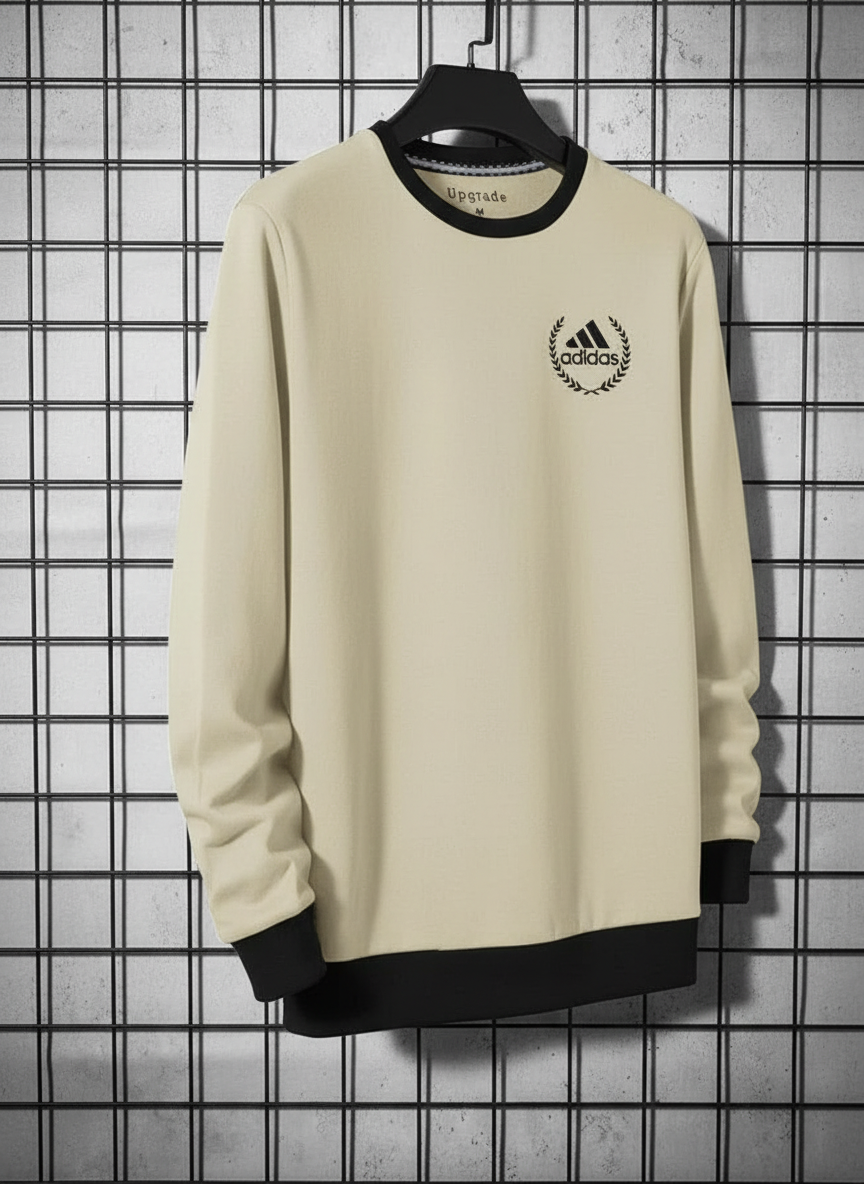 Adidas Fleece Funky Style Sweatshirt For Men-Beige with Black-BR14447