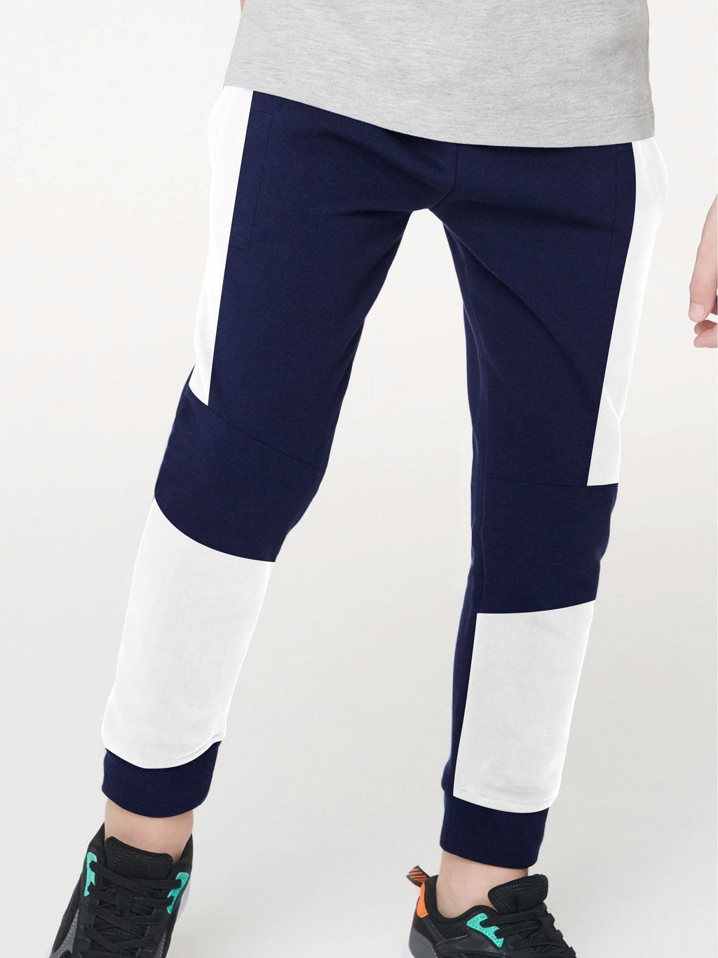 Y.F.K Fleece Jogger Trouser For Kids-Navy with White Panels-BR923