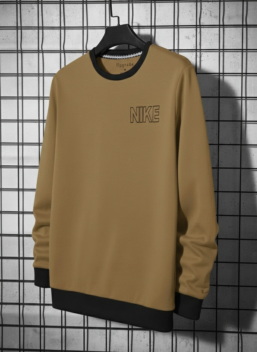 NK Fleece Funky Style Sweatshirt For Men-Camel with Black-BR14445