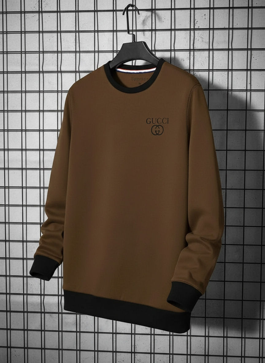 Gucci Fleece Funky Style Sweatshirt For Men-Brown with Black-BR14446